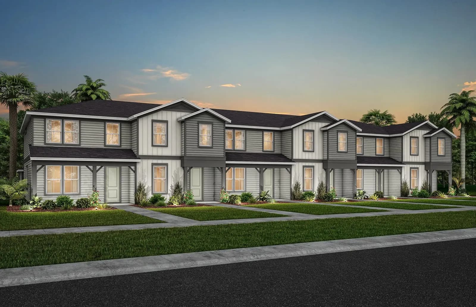 Render de townhomes de EverBe, elevación B, representación artística